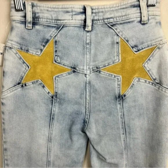 Free People Firecracker Flare Jeans in Lightwash Yellow Stars, Size 29 - Picture 4 of 5